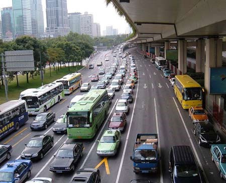 Cảnh ùn tắc giao thông ở Thượng Hải 