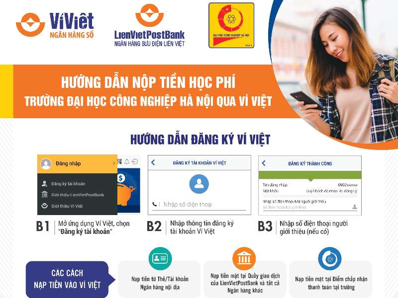 Hướng dẫn sinh viên Đại học Công nghiệp Hà Nội nộp tiền học phí và tiền nhập học qua Ví Việt