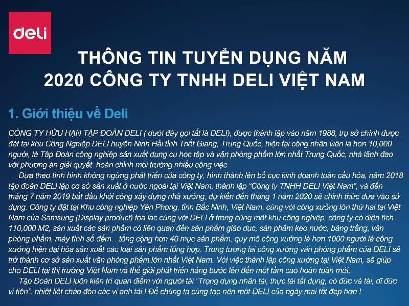 Hội thảo cơ hội việc làm của Công ty TNHH Deli Việt Nam