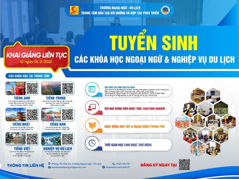 Tuyển sinh các khóa học Ngoại ngữ và Nghiệp vụ Du lịch