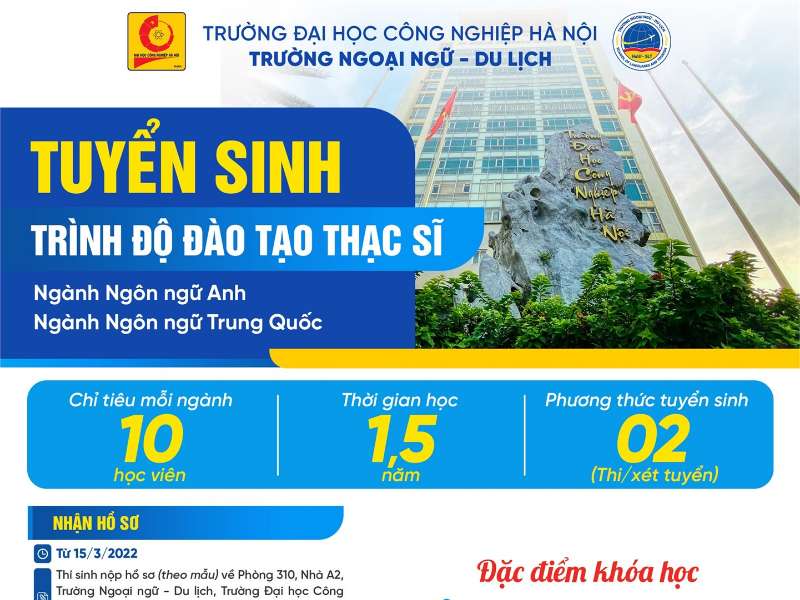 Thông tin tuyển sinh đào tạo trình độ Thạc sĩ ngành Ngôn ngữ Anh và Ngôn ngữ Trung Quốc năm 2022