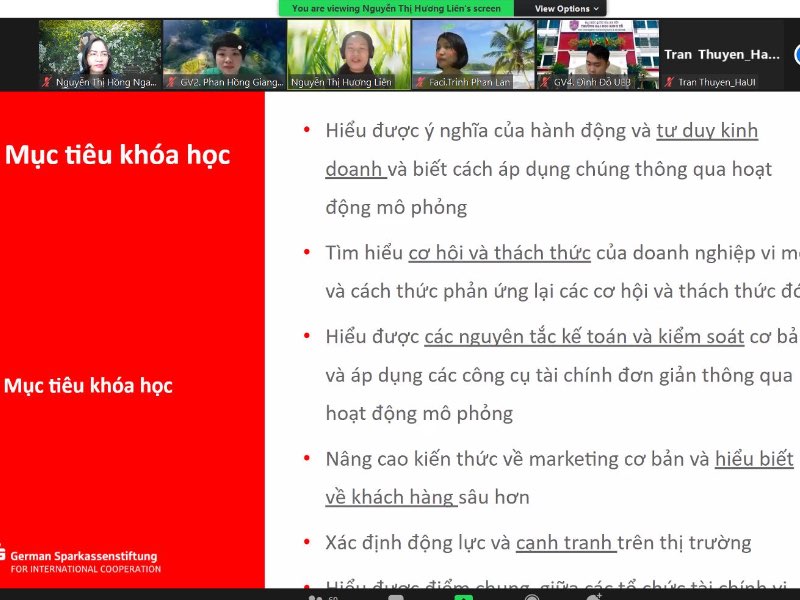 Khóa đào tạo "Trò chơi Kinh doanh"-Mini Business Game do Quỹ Hợp tác quốc tế các ngân hàng tiết kiệm Đức (DSIK) tài trợ