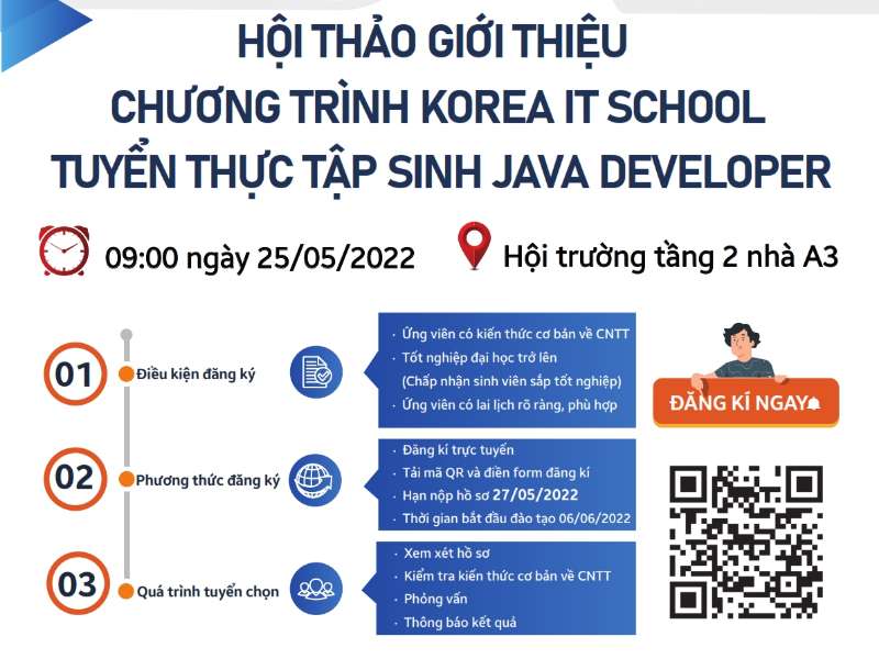 Hội thảo việc làm, giới thiệu chương trình Korea IT School - Tuyển dụng và đào tạo thực tập sinh Java Developer