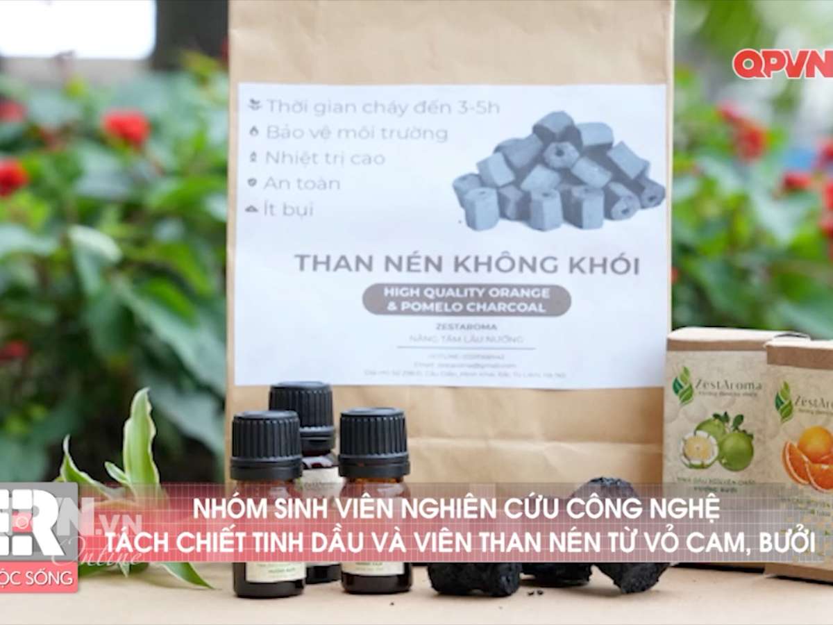 [qpvn] Nhóm sinh viên nghiên cứu công nghệ tách triết tinh dầu và viên than nén từ vỏ cam, bưởi